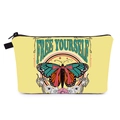 Trousse de maquillage papillon portable en toile jaune clair avec fermeture éclair noire - Motif Papillon Jaune Pâle (hzb1349)