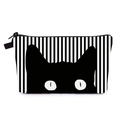 Portable toiletry bag with black and white vertical stripes and peeking cat print - Cat Stripe Print (hzb1356)