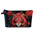 Artistic lion print travel makeup bag with floral design and durable zipper closure - Lion Print (hzb1363)