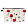 Trousse à maquillage ivoire avec imprimé floral rouge et fermeture éclair noire - Style Imprimé Pissenlit (hzb1368)