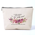 Linen texture makeup bag with floral print and inspirational quote on white background - Floral Quote Style (ymhzb3301)