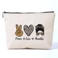 Kosmetiktasche aus Leinenimitat mit Peace Love Momlife Print und Metallreißverschluss - Peace Love Momlife Muster (ymhzb3356)