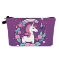 Draagbare paarse make-uptas voor dames met eenhoornprint en bloemen-regenboogdesign - Paarse Eenhoorn Stijl (hzb1365)