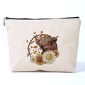 Neceser de lino beige con estampado de vaca de las Highlands y girasol para el viaje - Estilo con Estampado de Vaca de las Tierras Altas (ymhzb3355)