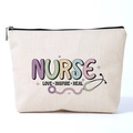 Linen-style nurse makeup bag with colorful Nurse Love Inspire Heal design and stethoscope - Nurse Pattern (ymhzb3353)