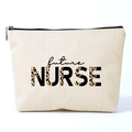 Linen future NURSE cosmetics bag with leopard print lettering and metal zipper - Future Nurse Printed Style (ymhzb3345)
