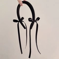 Elegante cerchietto in velluto nero con doppi fiocchi a nastro lungo in stile balletto - Nero