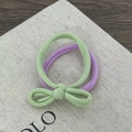 Elastische Haargummis Set mit grüner Schleife und lila Haargummi für Zöpfe - Schleifen-Color-Block-Stil (XY-2287) / Violett-Grün