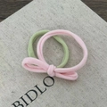 Cute pink bow and green plush hair tie set for high ponytail styling and soft hold - Pink and Green