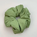 Grass green oversized pleated scrunchie hair tie made of durable nylon fabric - Green Scrunchie