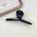 Glossy black acetate hair claw clip with golden Creation France lettering detail - Style A Black