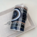 Close-up of 15pcs high-elastic braided hair ties in a clear storage cylinder tube - Navy Black Series