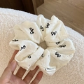 Elegante elastico scrunchie bianco panna con fiocchi neri e strass per acconciature - Grande