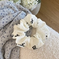 Elegante elastico scrunchie bianco crema con fiocchi neri e strass argentati brillanti - Piccolo