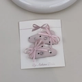Pair of pink satin bow hair clips with black polka dots and sparkling rhinestones - Pink Pair