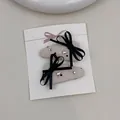Lace bow hair clips with heart rhinestones and beige fabric wrapping for girls - Beige