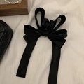 Elegant French style black satin ribbon bow hair claw clip for long hair styling - Black