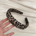Close-up of handmade leopard print fabric headband with soft texture and internal label - Light Leopard Headband (3cm)