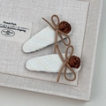 French vintage hair clips set with white lace fabric and dark brown satin roses - Cream White Lace Bow Rose Clips / Creamy White Clips