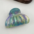 Macro view of gradient acetate pumpkin claw clip showing detailed iridescent texture and colors - Mermaid Blue Purple