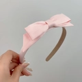 Elegant light pink satin double-layered bow headband with minimalist sweet Korean style - Pink