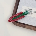 Chic burgundy wavy hair clip with green metal duckbill clip in vintage French style - Red