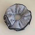 Detail shot of black and white striped scrunchie showing fine stitching and ruffled edges - Black & White Stripes