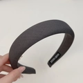 Solid charcoal grey padded headband with textured fabric and handmade label tag - Wide Style / Dark Gray