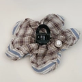 Vintage preppy style plaid floral hair claw clip with pearl center and fringe design - Milk Tea Striped Claw Clip