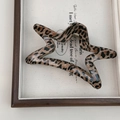Dettaglio di una pinza per capelli a forma di stella leopardata con molla in metallo dorato - Stile Stella