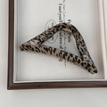 Dettaglio della grande pinza per capelli leopardata con meccanismo a molla dorata - Stile Triangolo