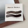 Set of leopard print and dark brown wavy hair clips on a white display card - Wave Style