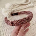 Cerchietto in maglia di tweed rosa con dettagli glitterati e fiocco in metallo - Fiocco Rosa e Rosso
