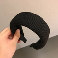 Classic black knitted wide headband featuring a textured honeycomb weave for elegant women - Black