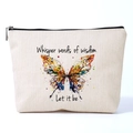 Linnen textuur make-up tasje met kleurrijke vlinderprint en artistieke wijze spreuken - Vlinder Print (ymhzb3351)