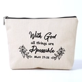 Linen pouch featuring Bible verse With God all things are possible with black zipper - Bible Verse Printed Style (ymhzb3367)
