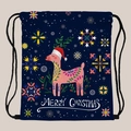 Sac à dos à cordon bleu marine avec renne de Noël rose et motifs de flocons de neige - Imprimé Renne de Noël (skd29093)