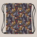 Drawstring backpack with festive Christmas sloth pattern on durable fabric for travel - Christmas Sloth Print (skd29098)