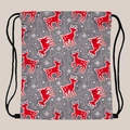 Sac à dos à cordon de Noël portable avec motifs de rennes rouges et flocons de neige - Motif de Renne de Noël Gris (skd29091)