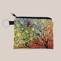 Porte-monnaie avec imprimé oiseaux et anneau porte-clés en toile texturée durable - Imprimé Oiseaux Multicolore (lqb3581)