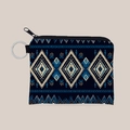Tribal Aztec print coin purse with navy geometric pattern and metal keyring holder - Aztec Geometric Print (lqb3403)