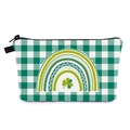 Detail der St. Patrick's Day Kosmetiktasche mit grünem Karomuster und Regenbogen-Kleeblatt - Grünes Gingham Regenbogen Kleeblatt (hzb1440)