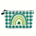Detail der St. Patrick's Day Kosmetiktasche mit grünem Karomuster und Regenbogen-Druck - Grünes Gingham Regenbogen Zylinder (hzb1442)