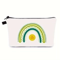 Detail of St. Patrick's Day makeup bag showing shamrock rainbow print and black zipper - White Rainbow Shamrock Coin (hzb1444)