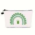 Detail of St. Patrick's Day makeup bag showing green beer rainbow print and black zipper - White Rainbow Heart Beer Mug (hzb1445)