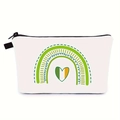 Detail of the high-quality zipper and green rainbow heart print on the makeup bag - White Irish Flag Color Heart (hzb1446)