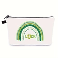 Detailed view of Saint Patrick's Day travel pouch with green rainbow luck print - White Rainbow LUCK Text (hzb1447)