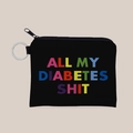 Portable black canvas coin purse with All My Diabetes Shit print and silver keychain - Black Style (lqb3490)
