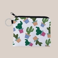 Mini canvas coin purse with cactus print, black zipper, and silver keyring closure - Cactus Print(lqb3507)