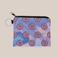 Draagbare canvas munt portemonnee met donut print, zwarte rits en zilveren sleutelring - Donut Print (lqb3508)